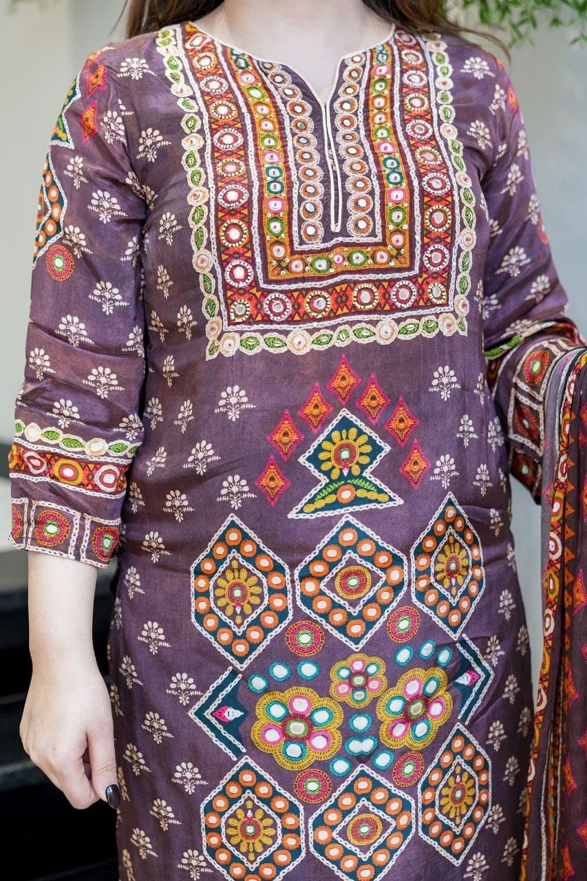 Brown Ethnic Printed Kurta Pant Set