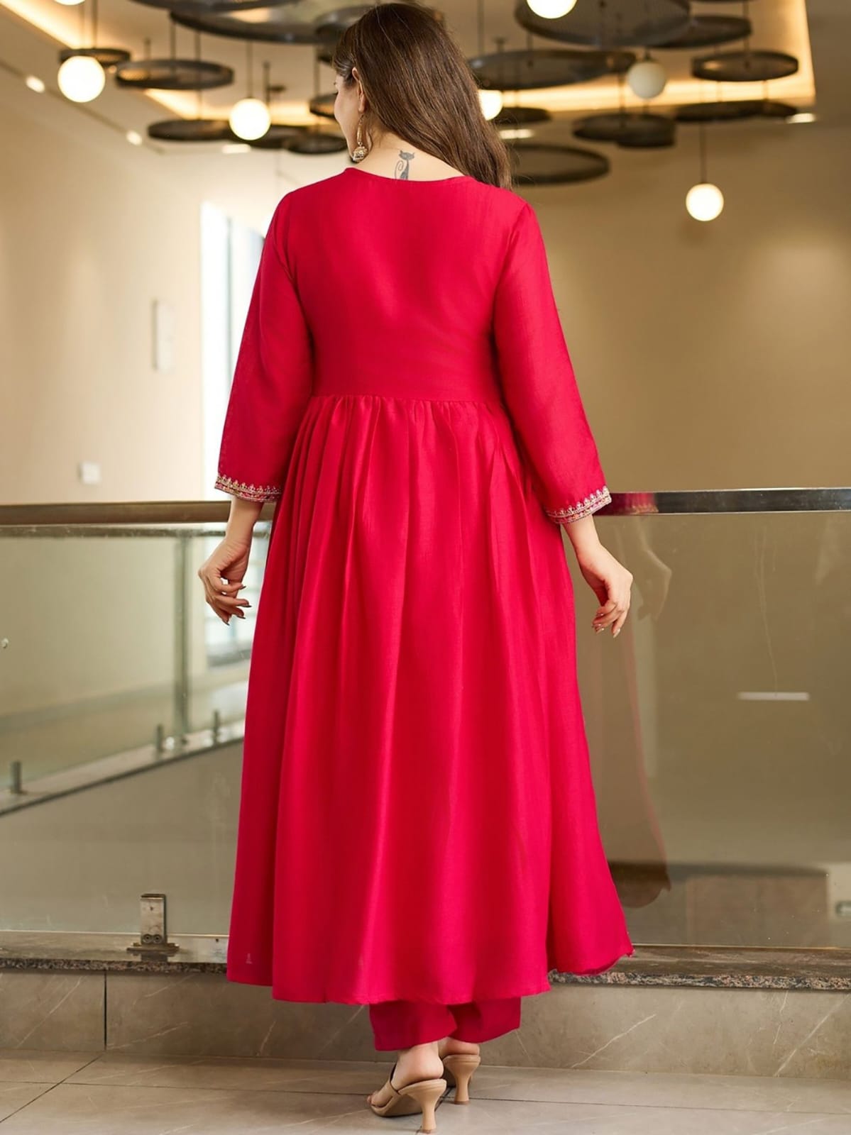 Rani Pink Embroidered Anarkali Kurta Set
