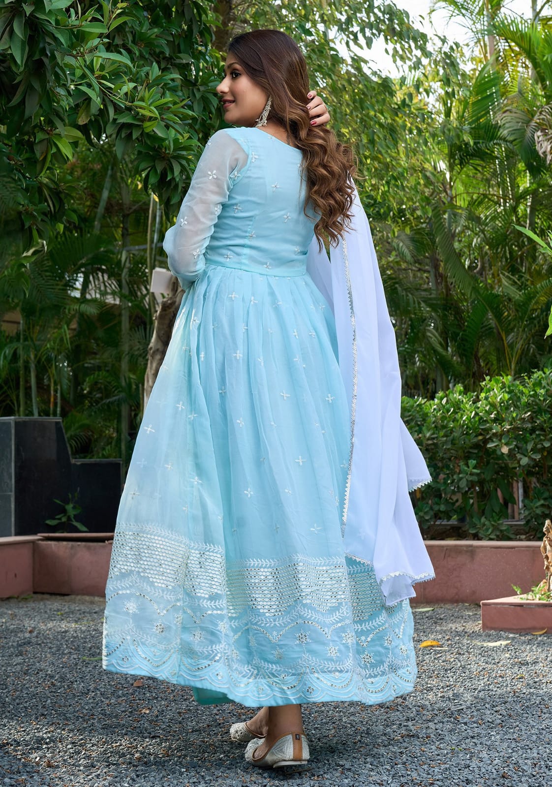 Sky Blue Embroidered Anarkali Suit Set
