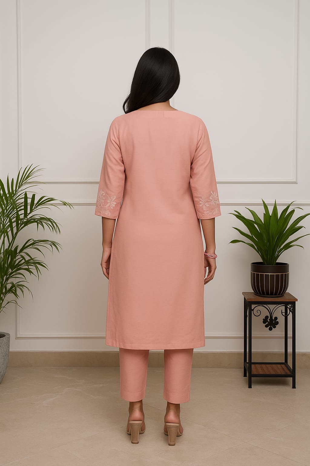 Women's Blush Pink Embroidered Kurta Set