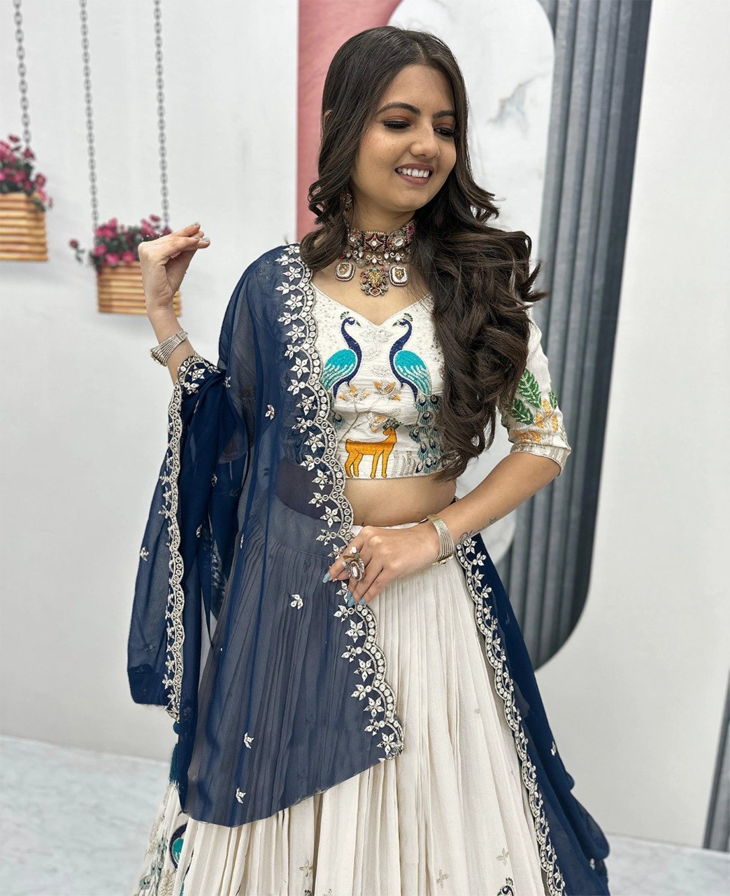 Peacock Lehenga Choli with Embroidered Dupatta |