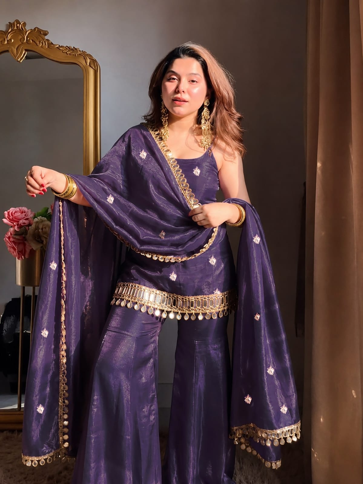 Mirror Work Sharara Suit Set with Dupatta