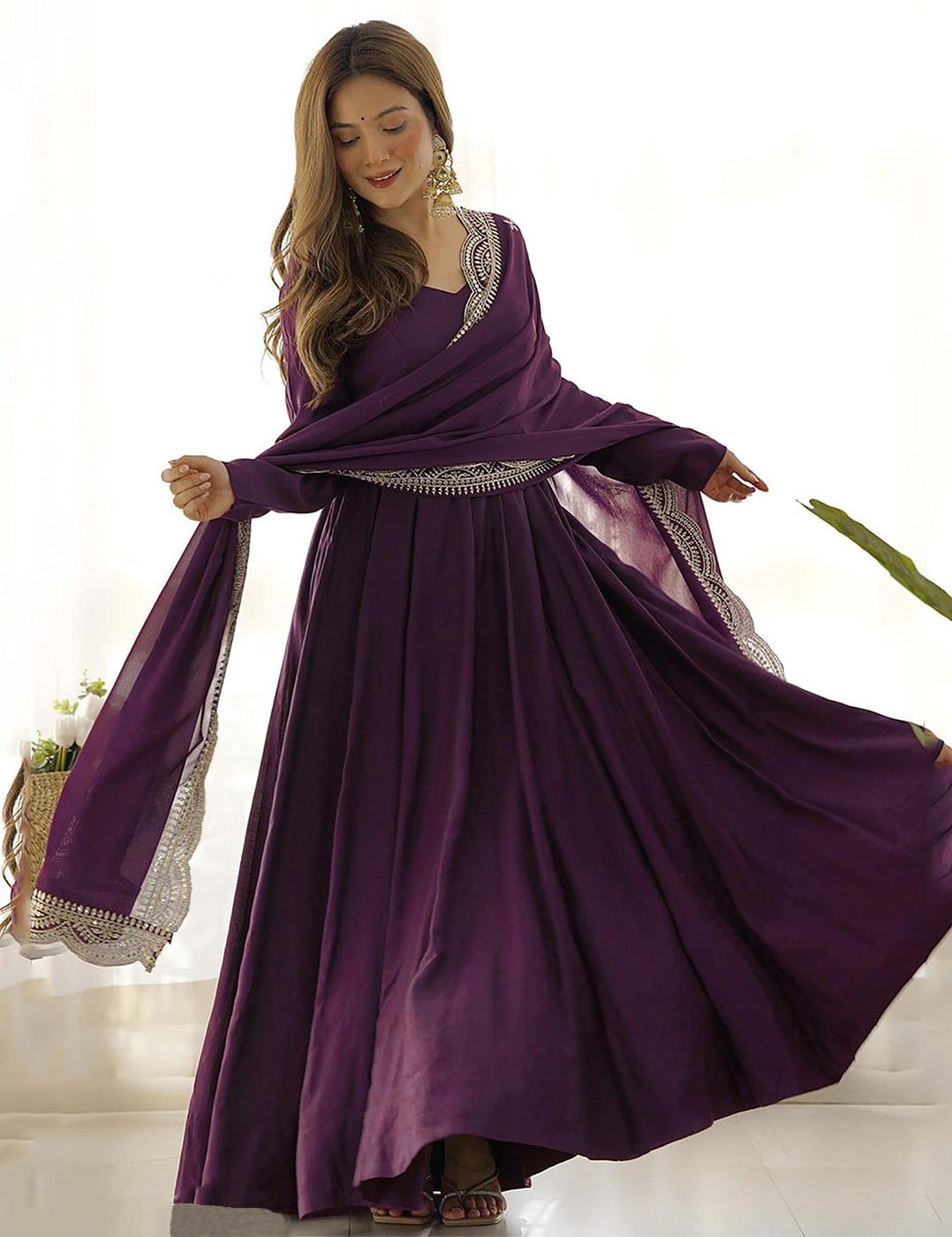 Deep Purple Embellished Anarkali Kurta Set