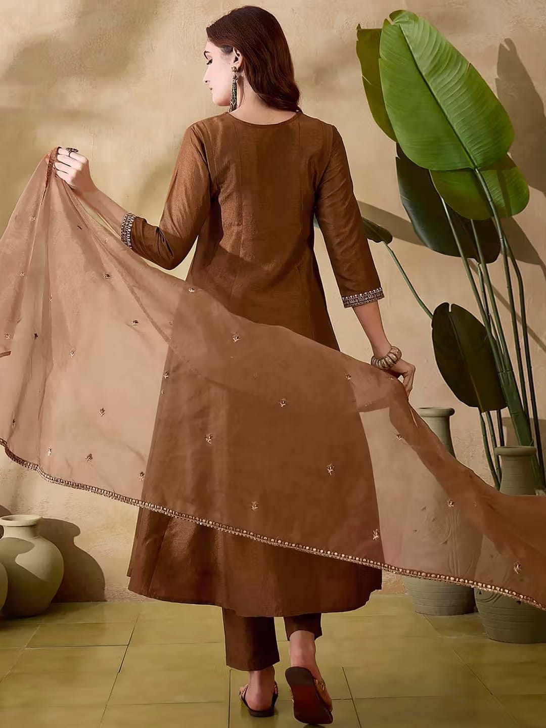 Women's Coffee Brown Embroidered Kurta Set