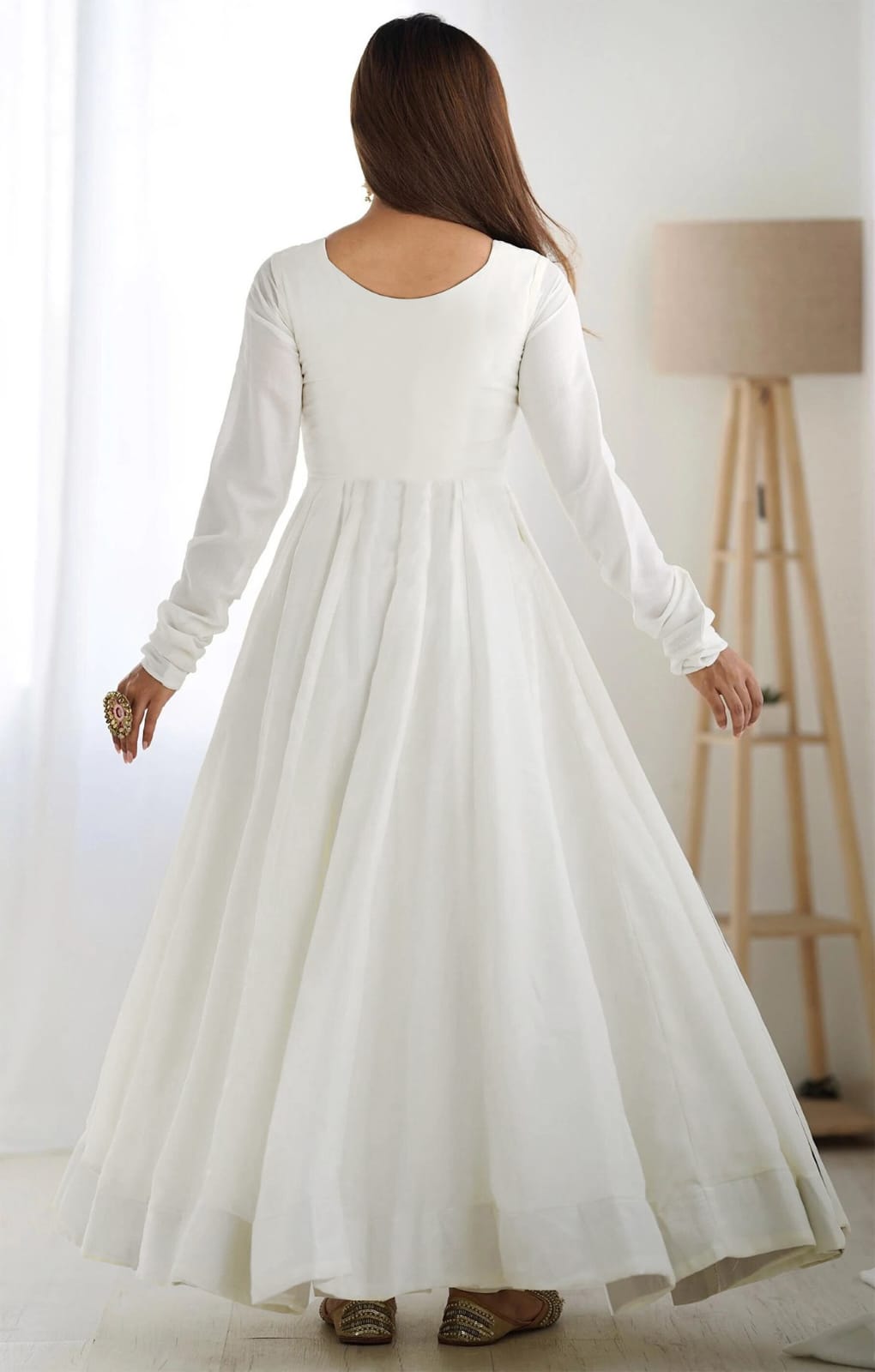 White Anarkali Set with Embroidered Dupatta