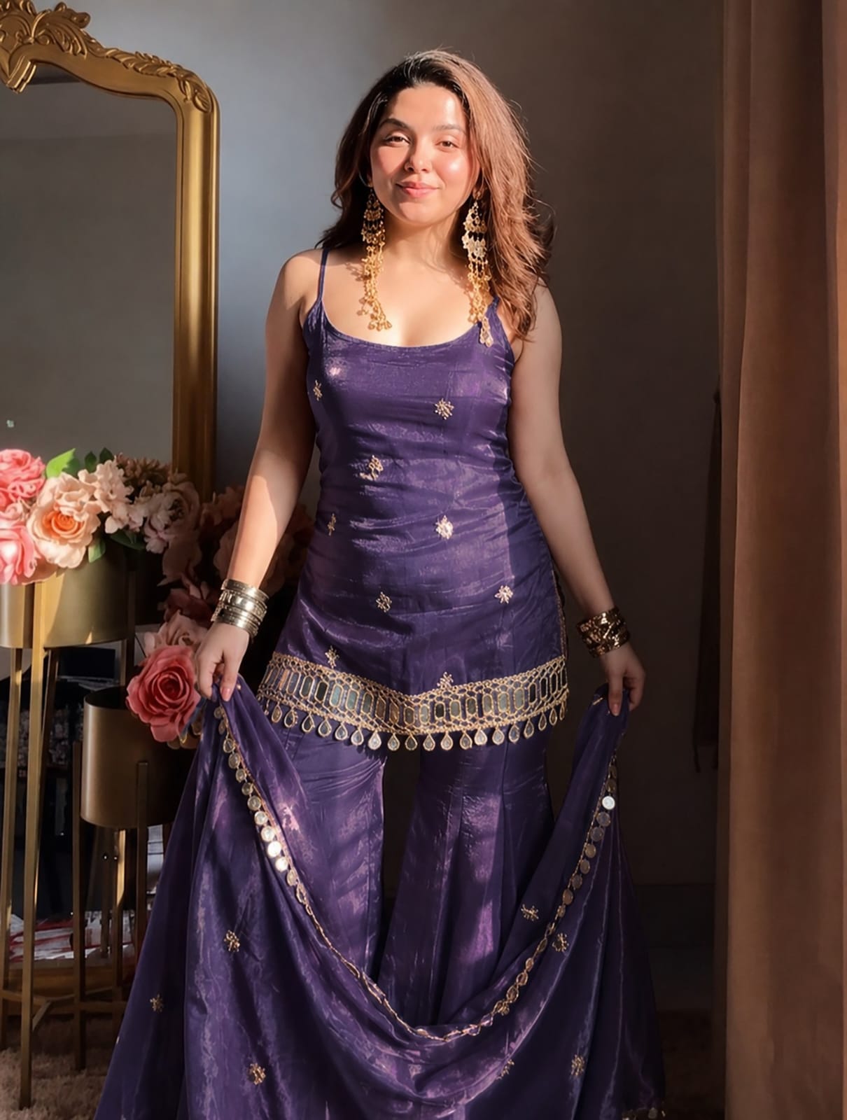 Mirror Work Sharara Suit Set with Dupatta