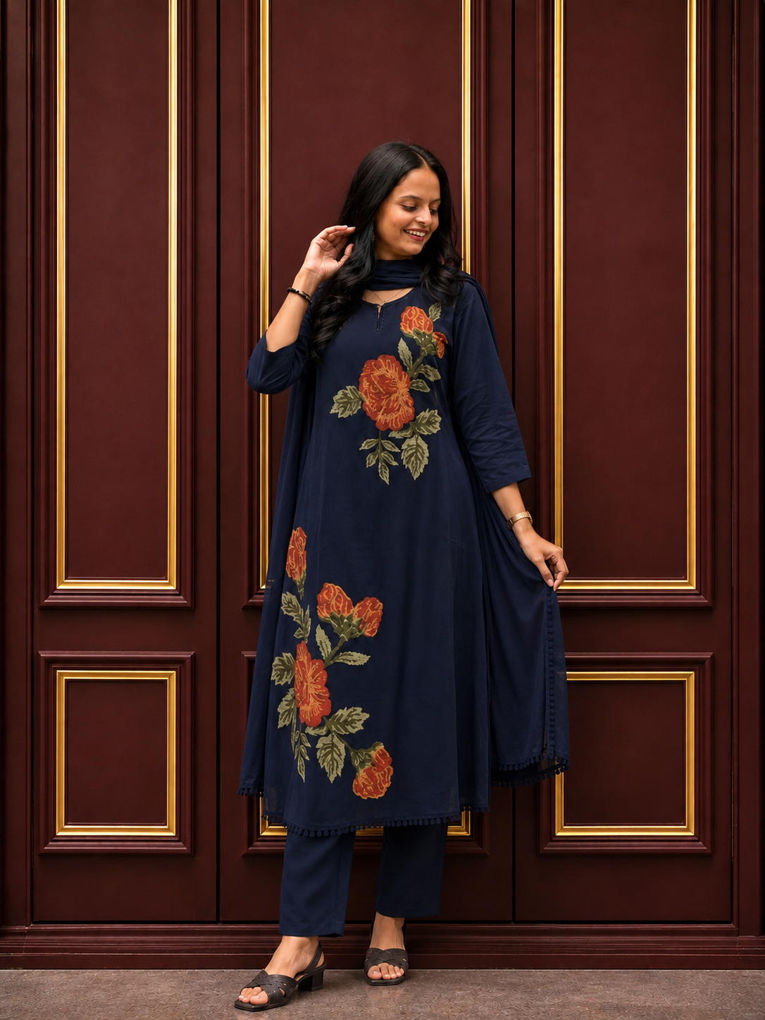 Floral Embrodriy Work Cotton Kurta Set