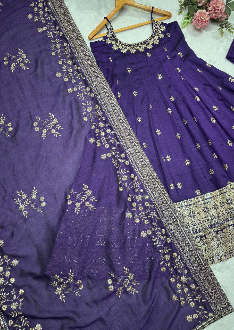 Embroidered Anarkali Kurta Set with Pants & Designer Dupatta