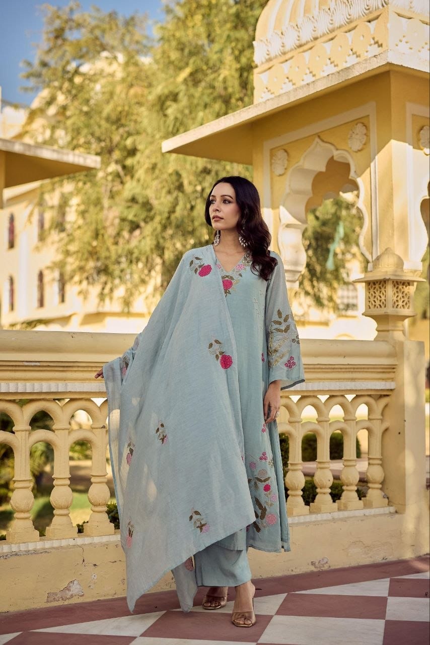 Pastel Floral Embroidered Kurta Set