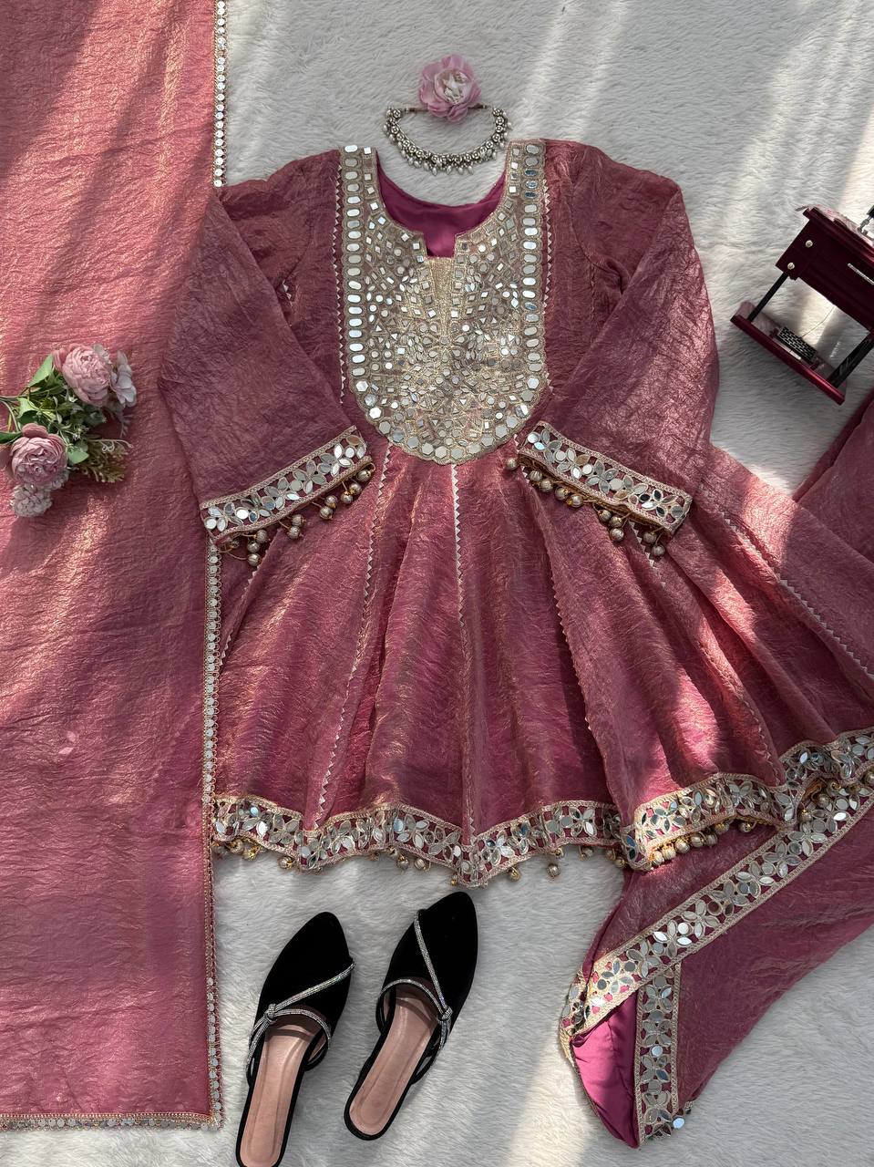 Mirror Work Kurta with Patiala Salwar Set
