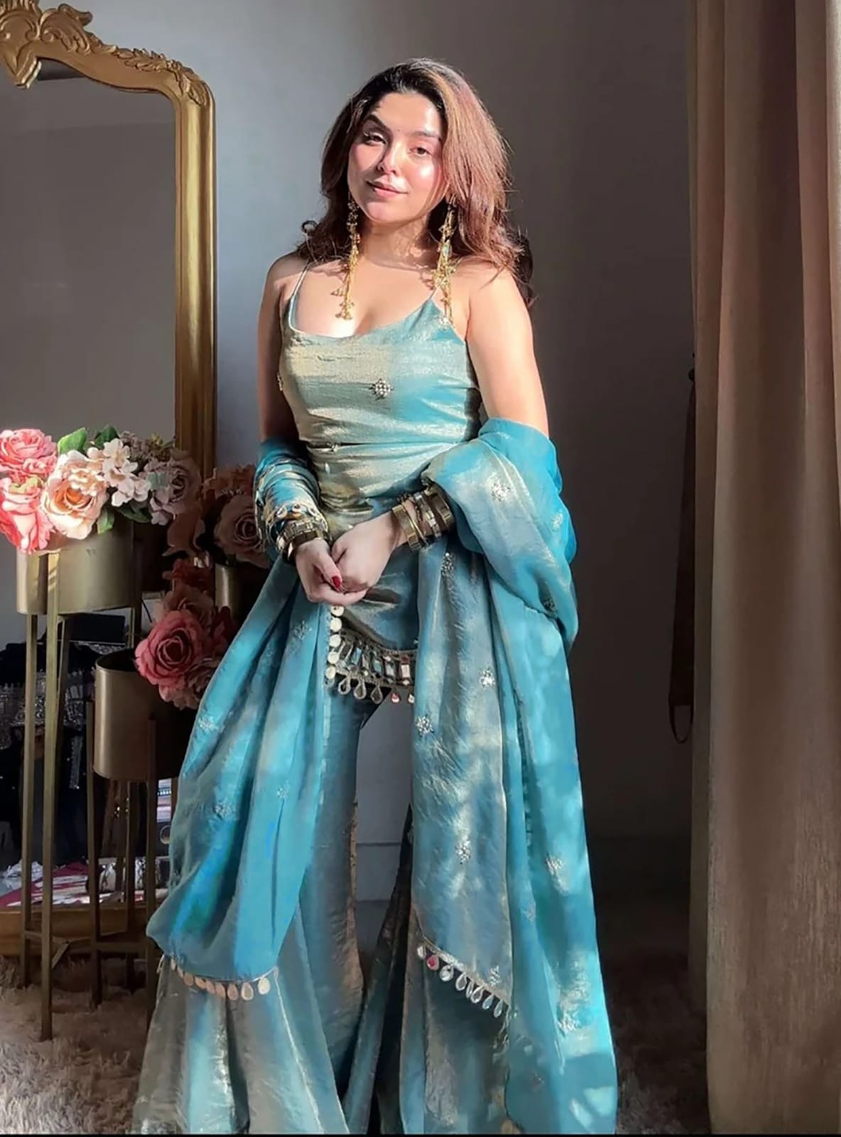 Mirror Work Sharara Suit Set with Designer Dupatta