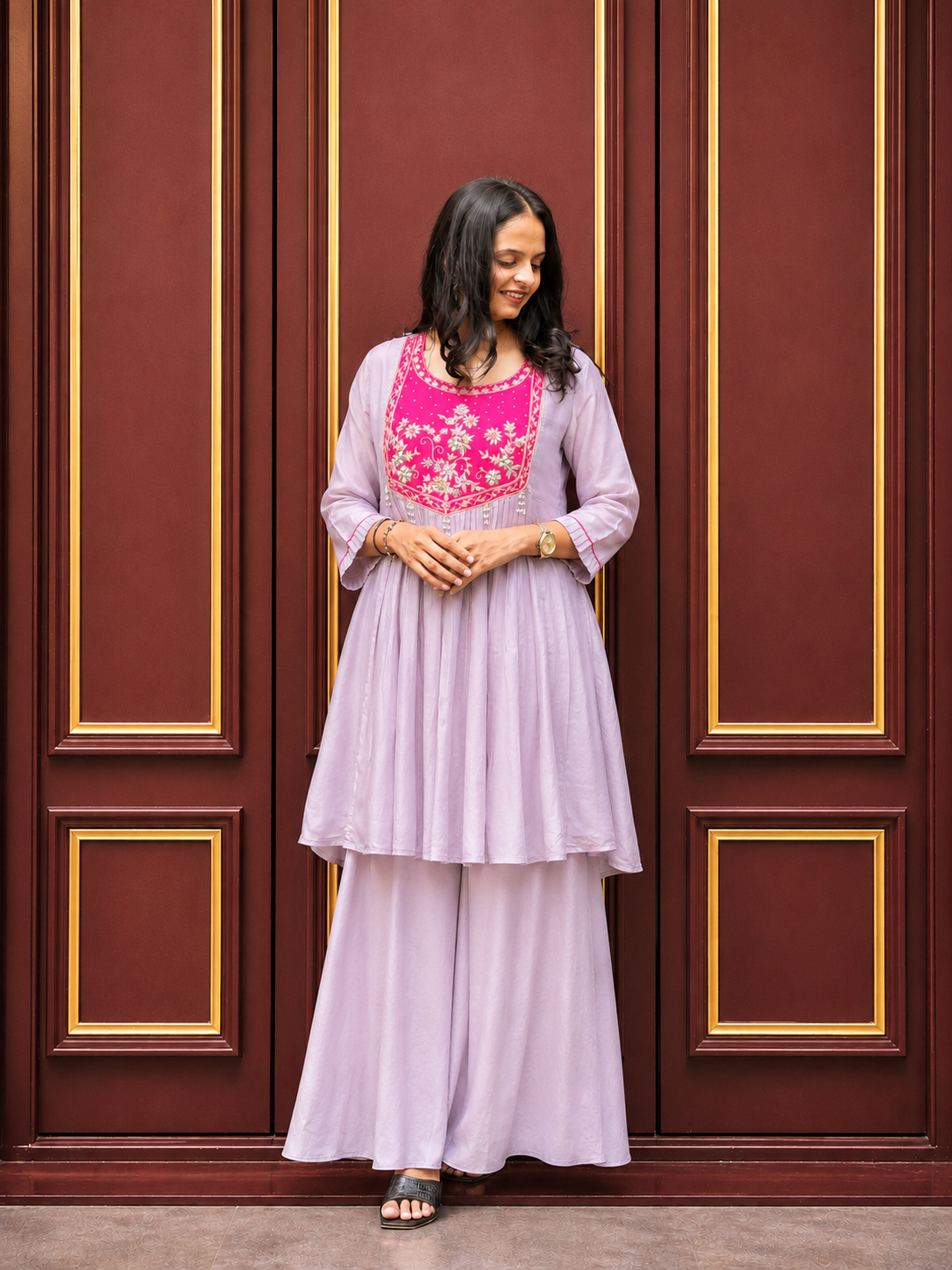 Embroidered Peplum Kurta with Palazzo Set