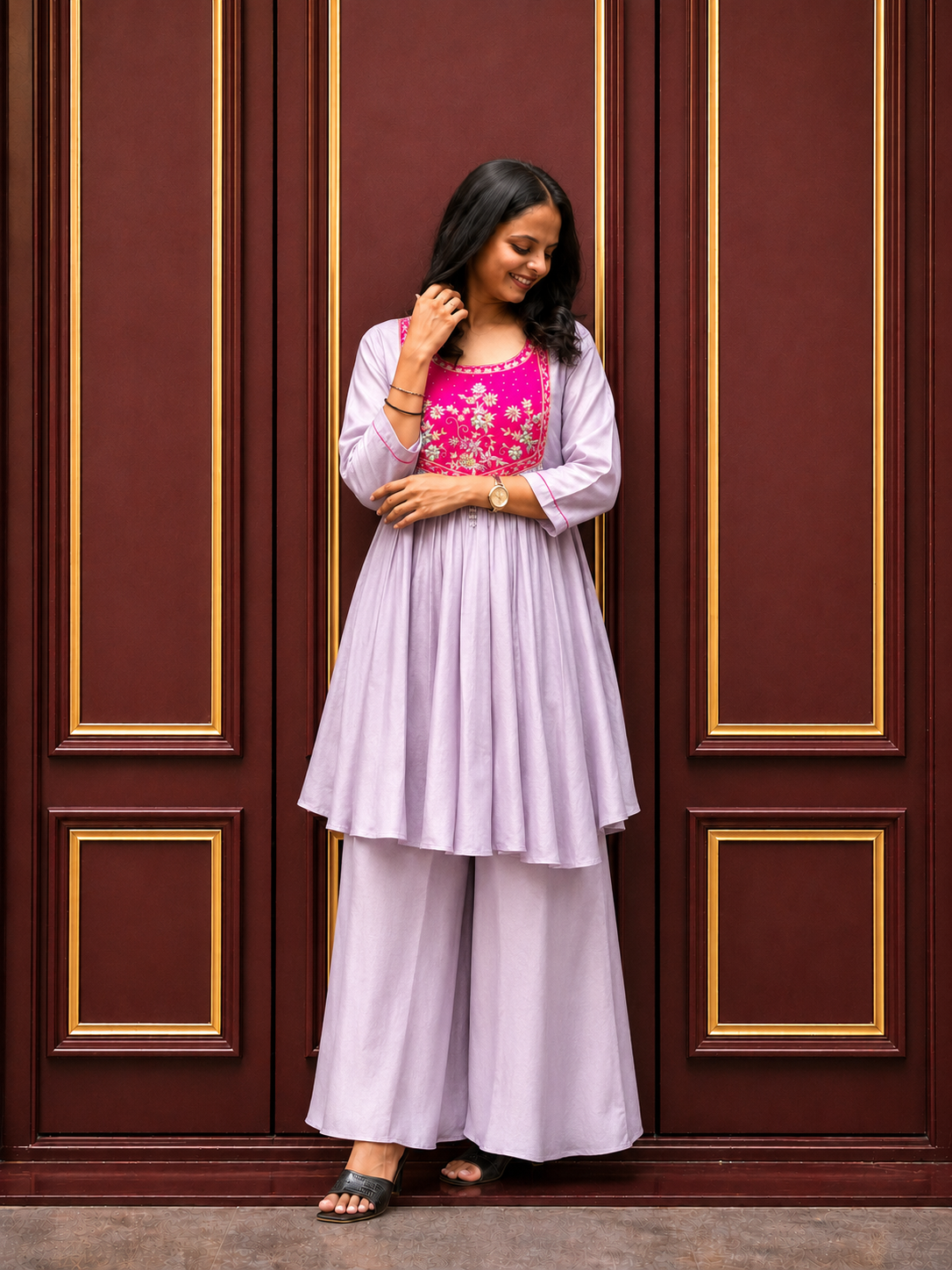 Embroidered Peplum Kurta with Palazzo Set