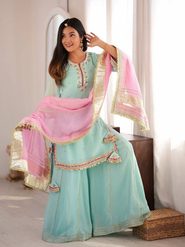 Embroidered Kurta Sharara Set with Designer Dupatta