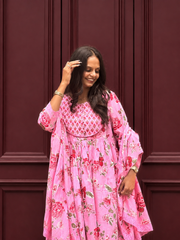 Pink Floral Printed Cotton Kurta Set