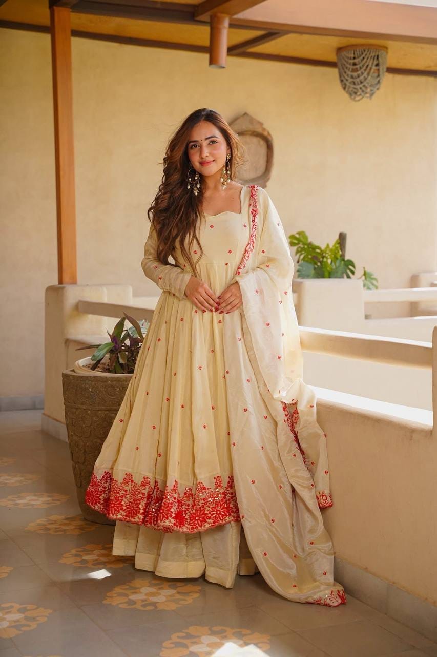 Embroidered Anarkali Suit Set with Dupatta