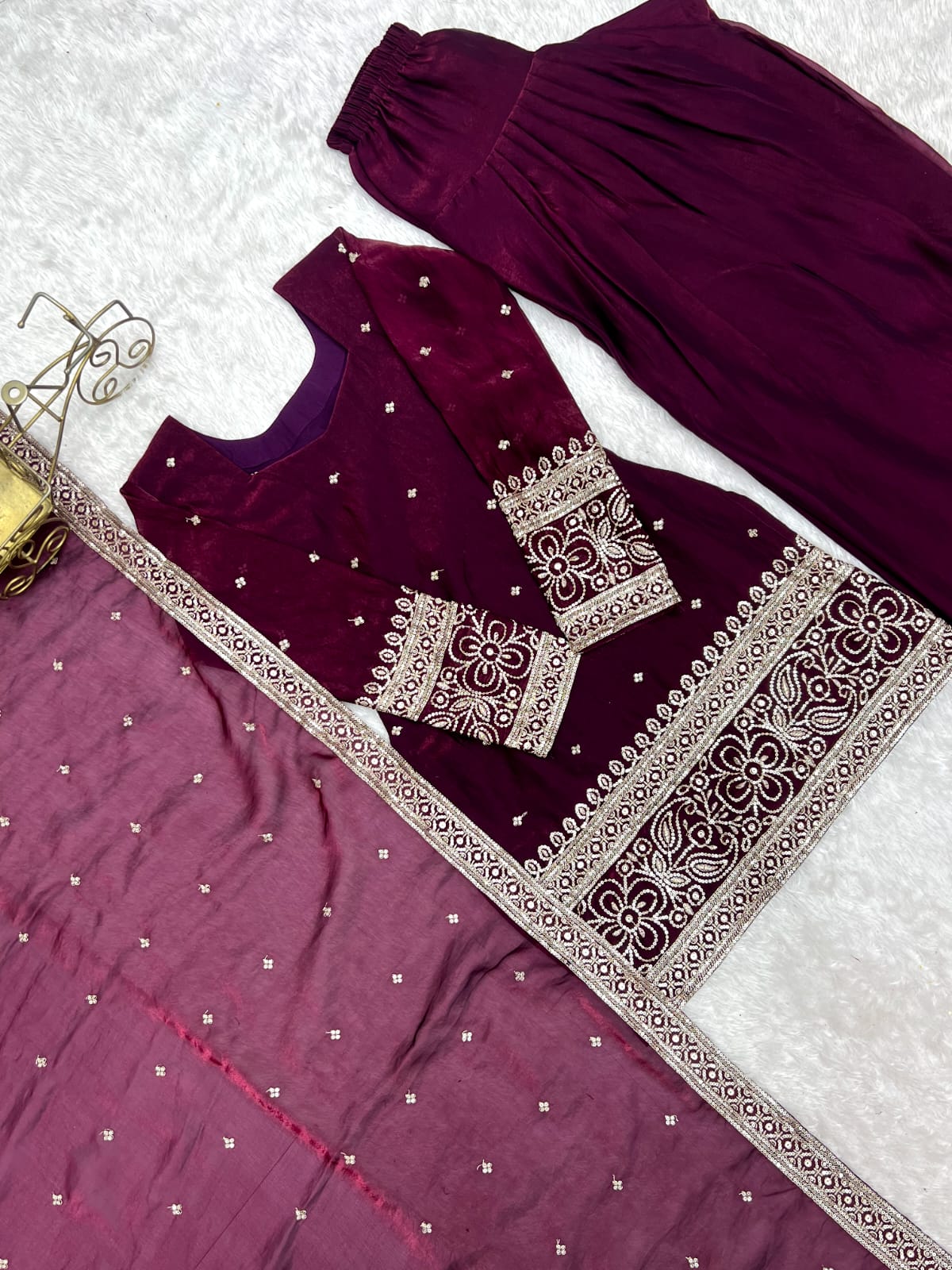 Wine Purple Embroidered Kurta Salwar Set