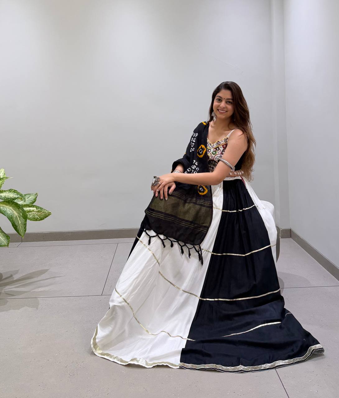 Black & White Kali Designer Lehenga Choli with Dupatta