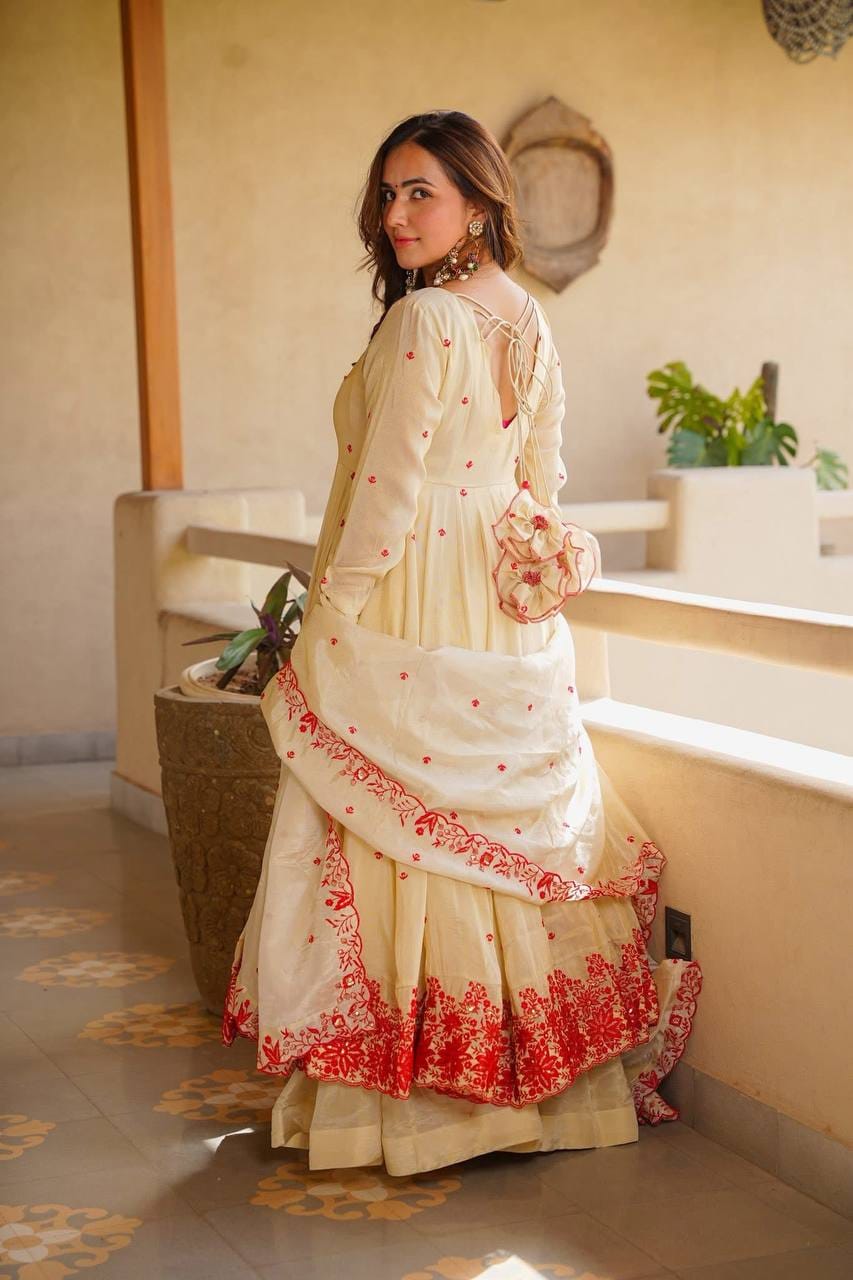 Embroidered Anarkali Suit Set with Dupatta