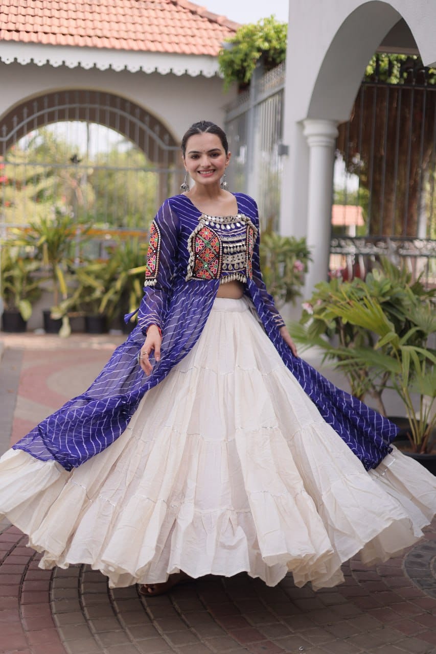 Women’s Purple & White Navratri Lehenga Set with Embroidered Jacket