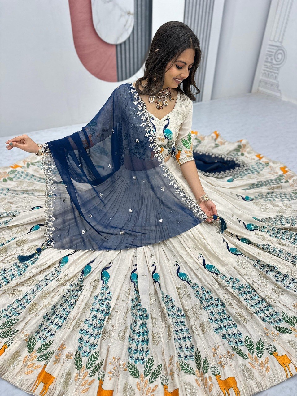 Peacock Lehenga Choli with Embroidered Dupatta |