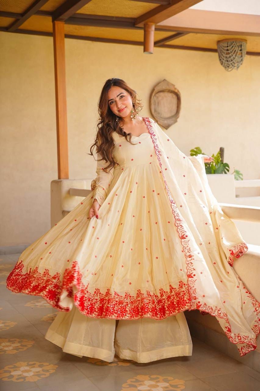 Embroidered Anarkali Suit Set with Dupatta