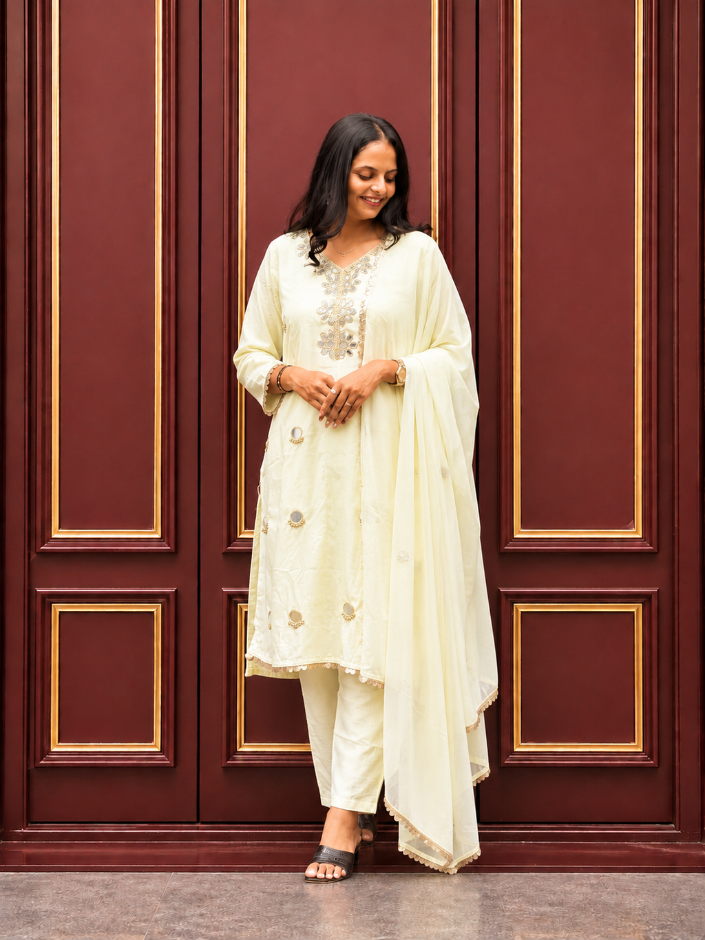 Women's Premium Embroidered Mirror Work Straight Kurta Set | Ethnic Wear