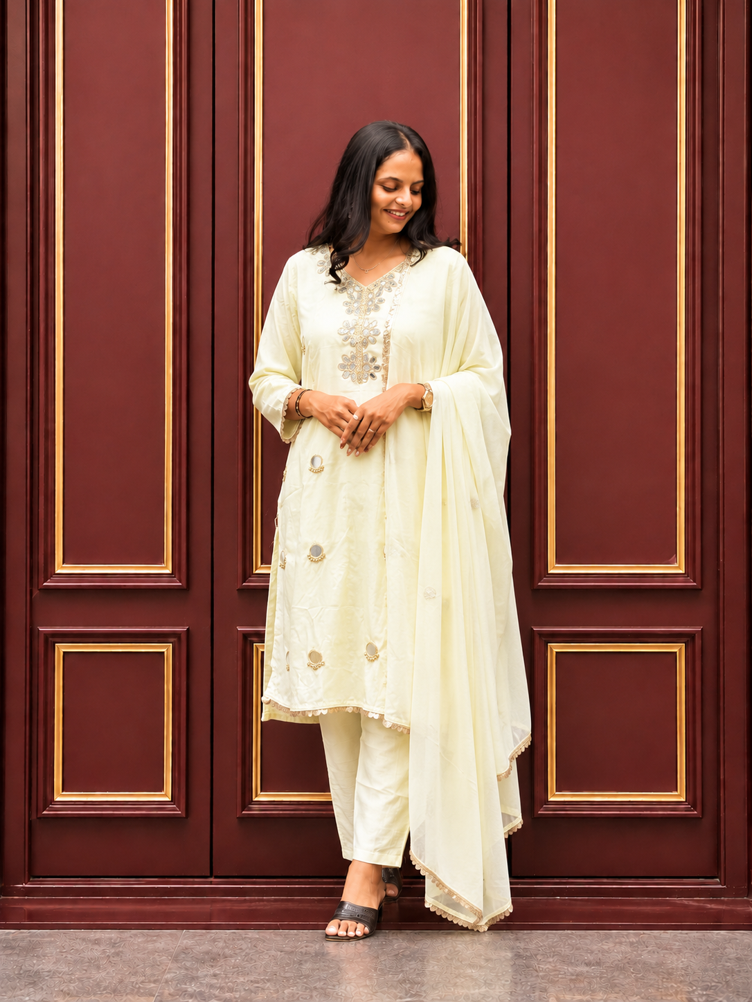 Premium Embroidered Mirror Work  Kurta Set