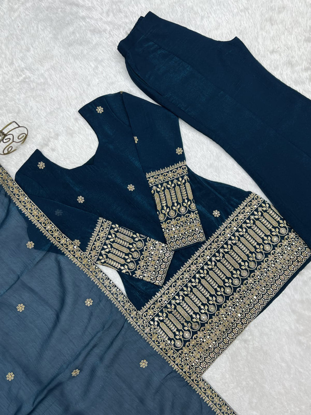 Indigo Embroidered Kurta Sharara Set