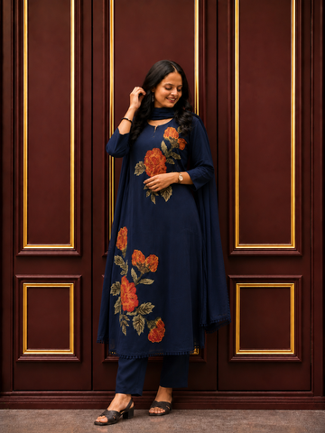 Floral Embrodriy Work Cotton Kurta Set