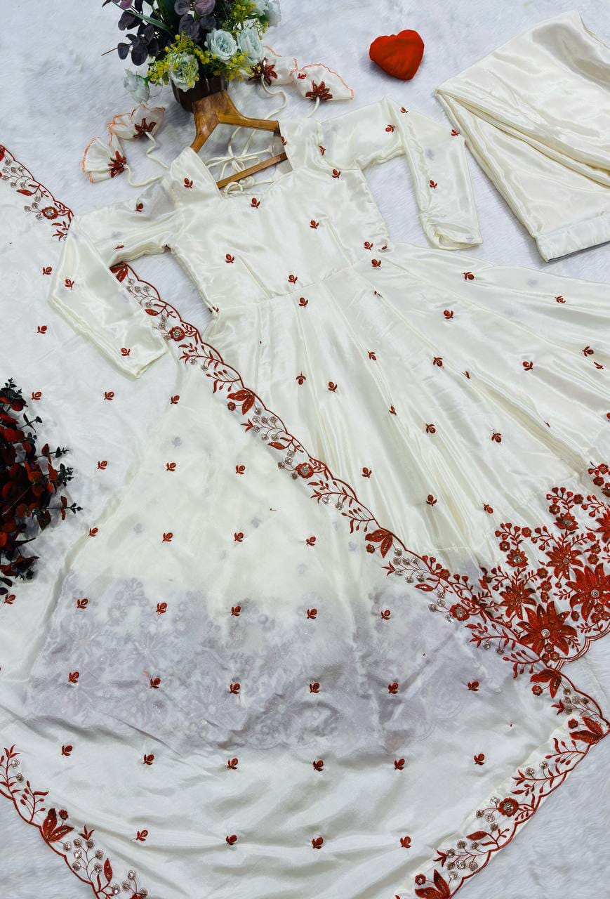 Embroidered Anarkali Suit Set with Dupatta