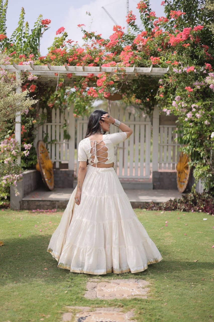 Women’s White Navratri Lehenga Choli with Multicolor Embroidered Front