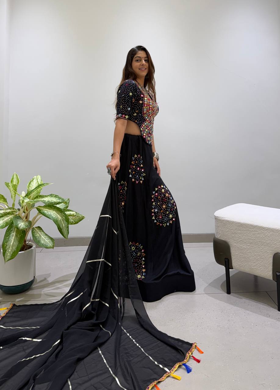 Black Mirror Work Designer Lehenga Choli with Dupatta