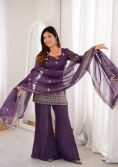 Royal Purple Embroidered Kurta Sharara Set