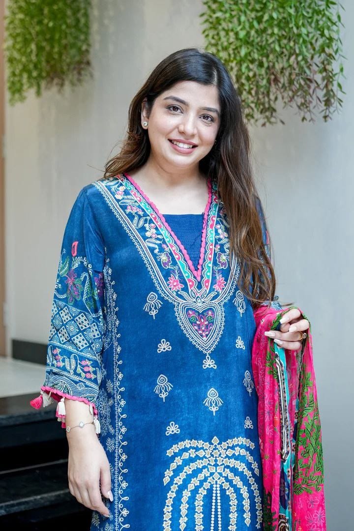 Premium Blue Printed Kurta Pant & Dupatta Set