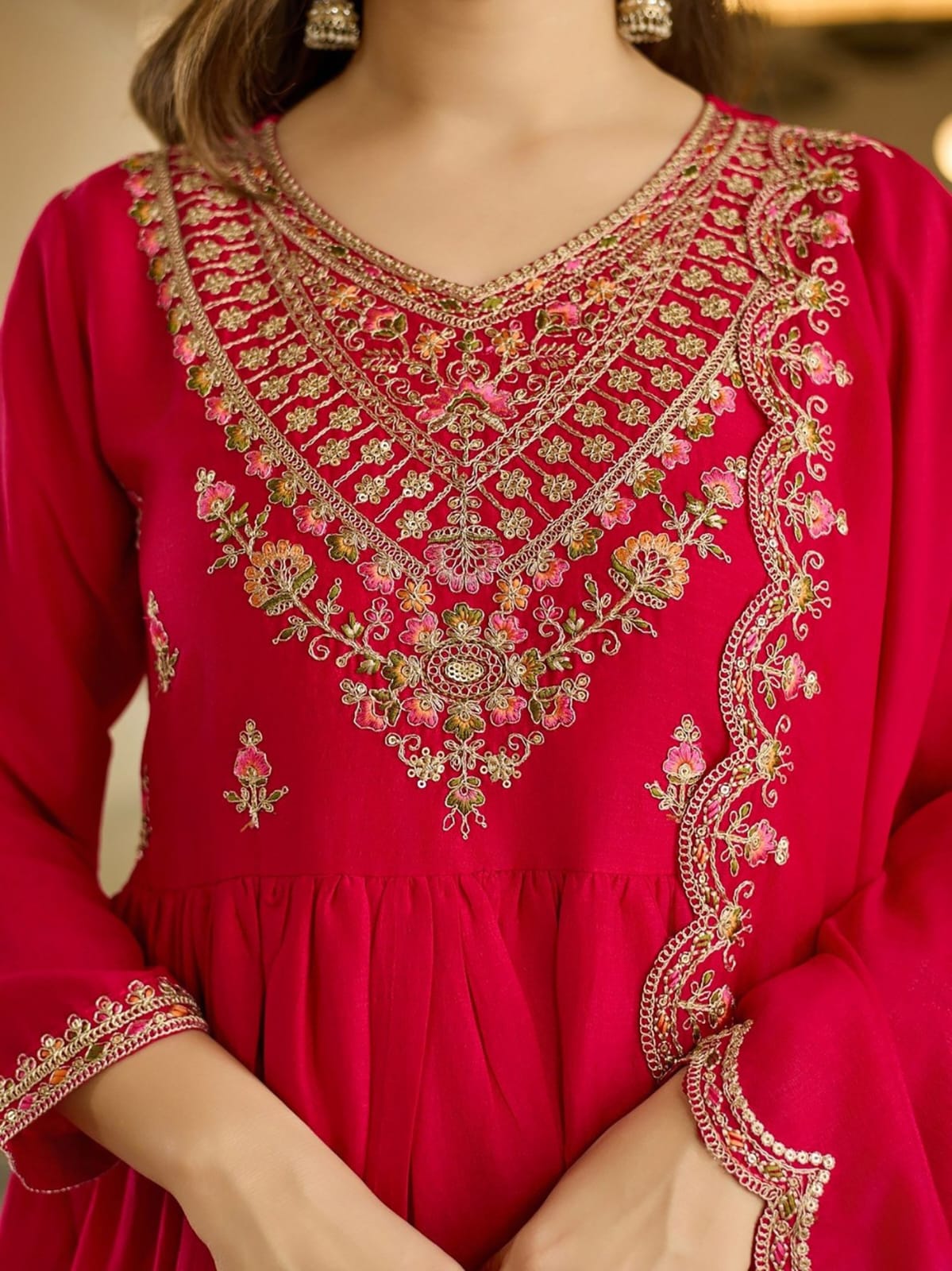 Rani Pink Embroidered Anarkali Kurta Set