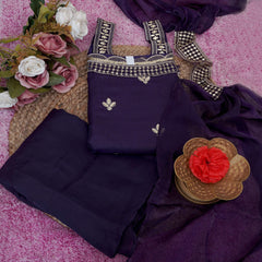Short Sleve Embroidered Kurta Palazzo Set