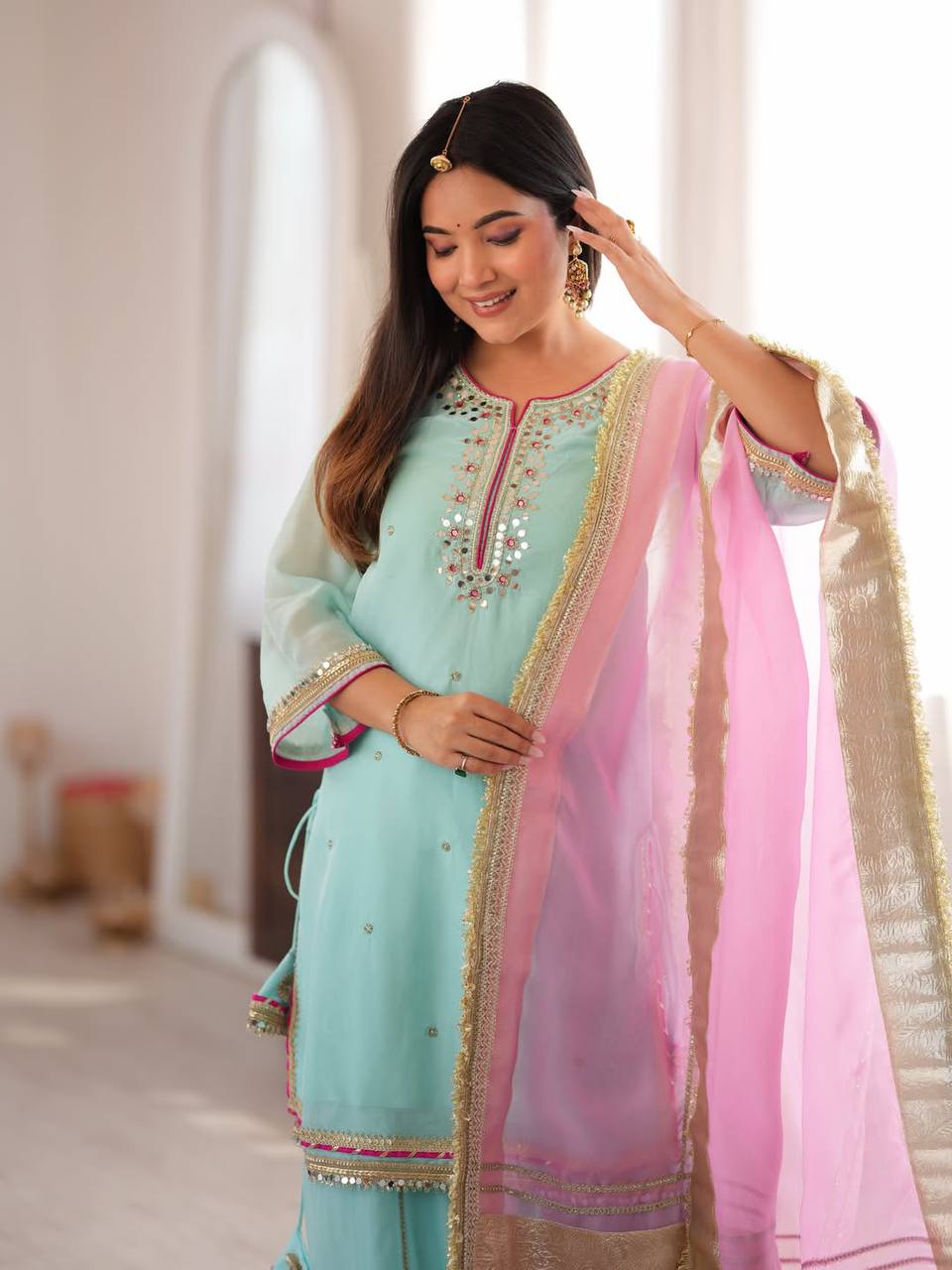 Embroidered Kurta Sharara Set with Designer Dupatta