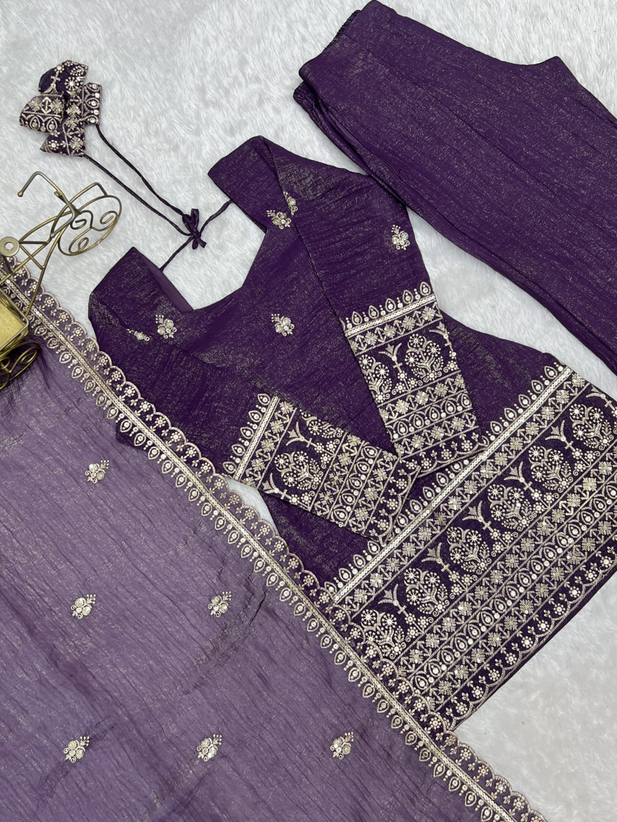 Royal Purple Embroidered Kurta Sharara Set