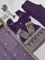 Royal Purple Embroidered Kurta Sharara Set