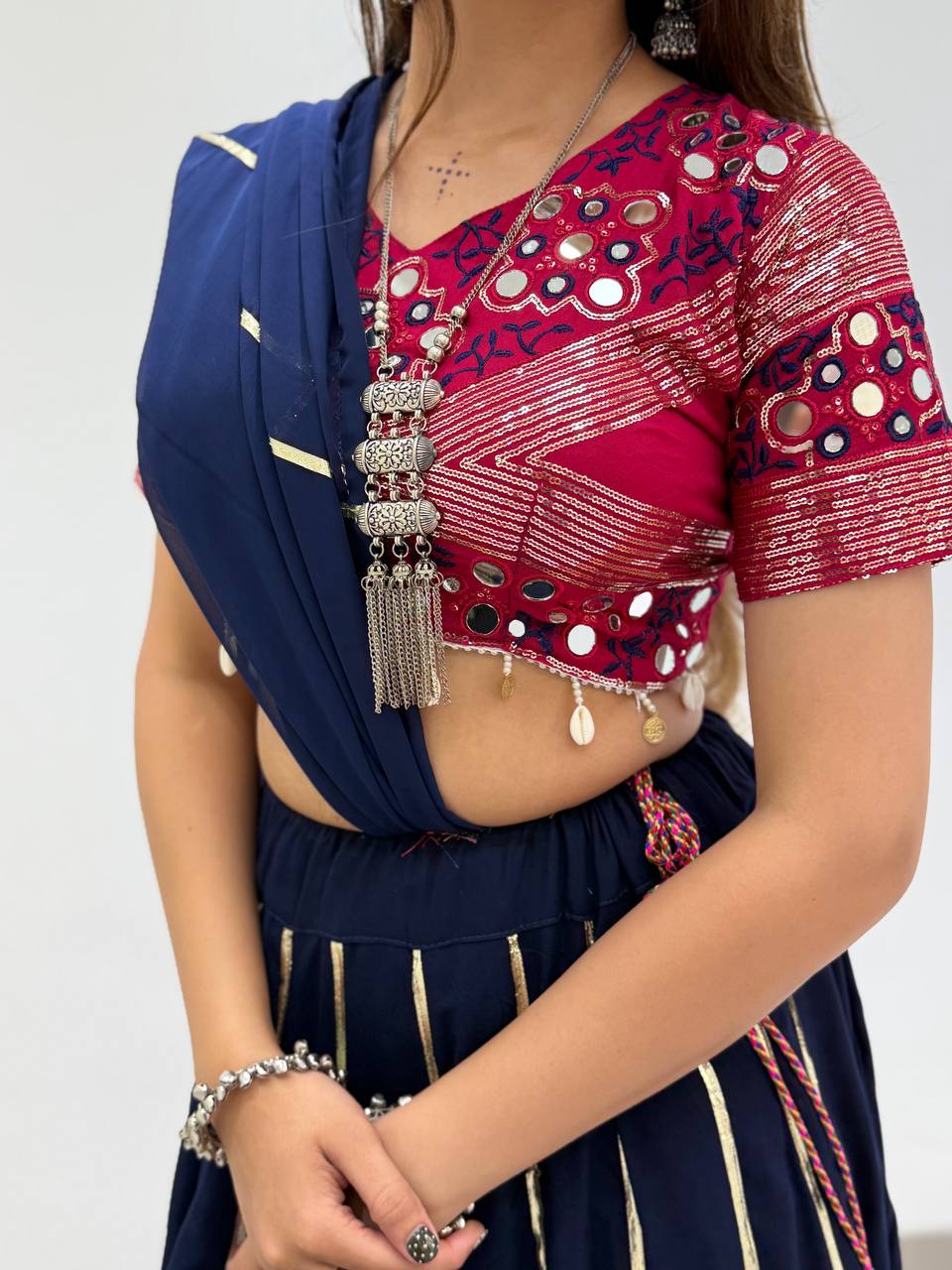 Navy Blue & Wine Designer Lehenga Choli with Dupatta