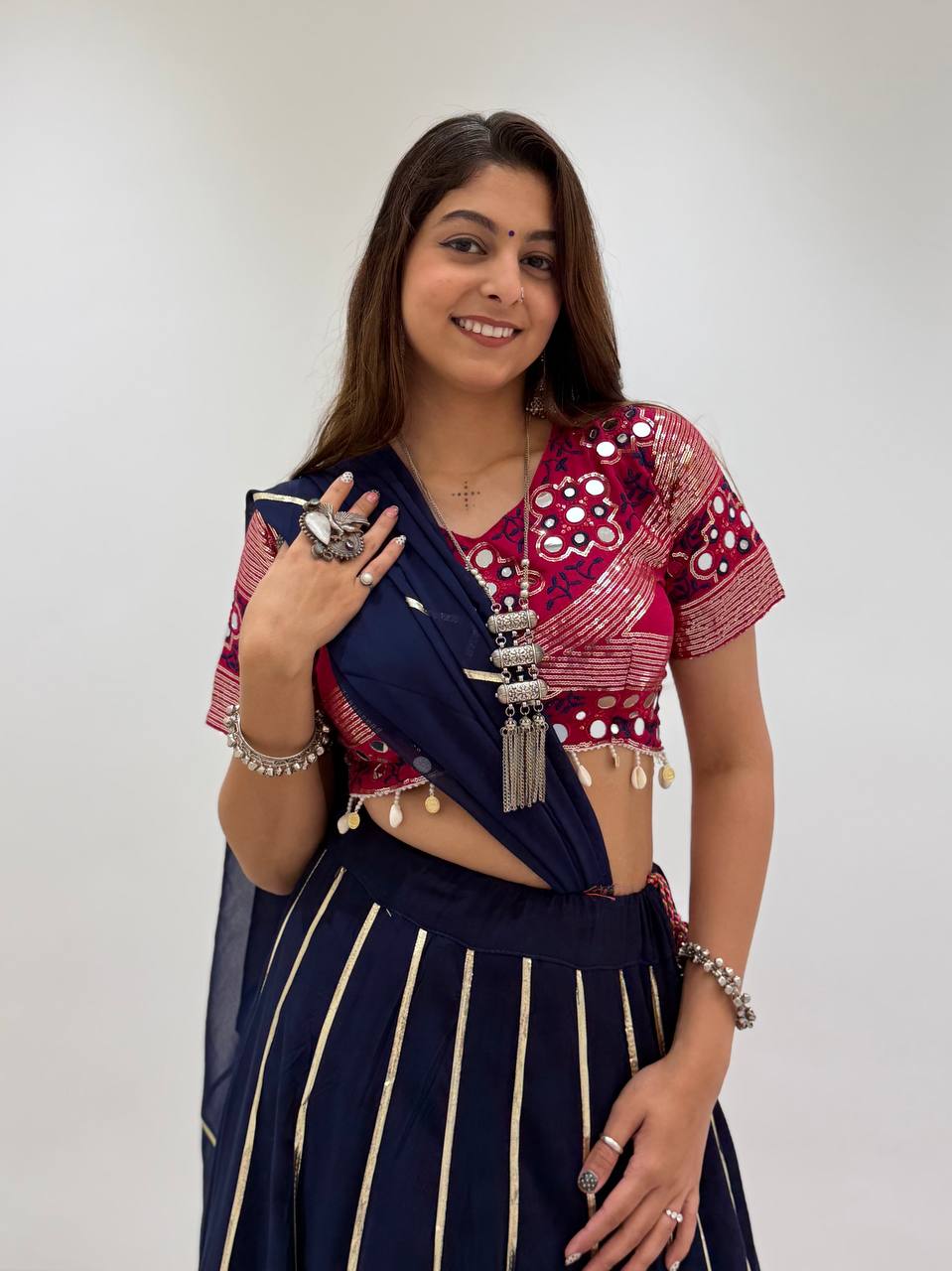 Navy Blue & Wine Designer Lehenga Choli with Dupatta