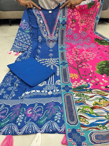 Premium Blue Printed Kurta Pant & Dupatta Set