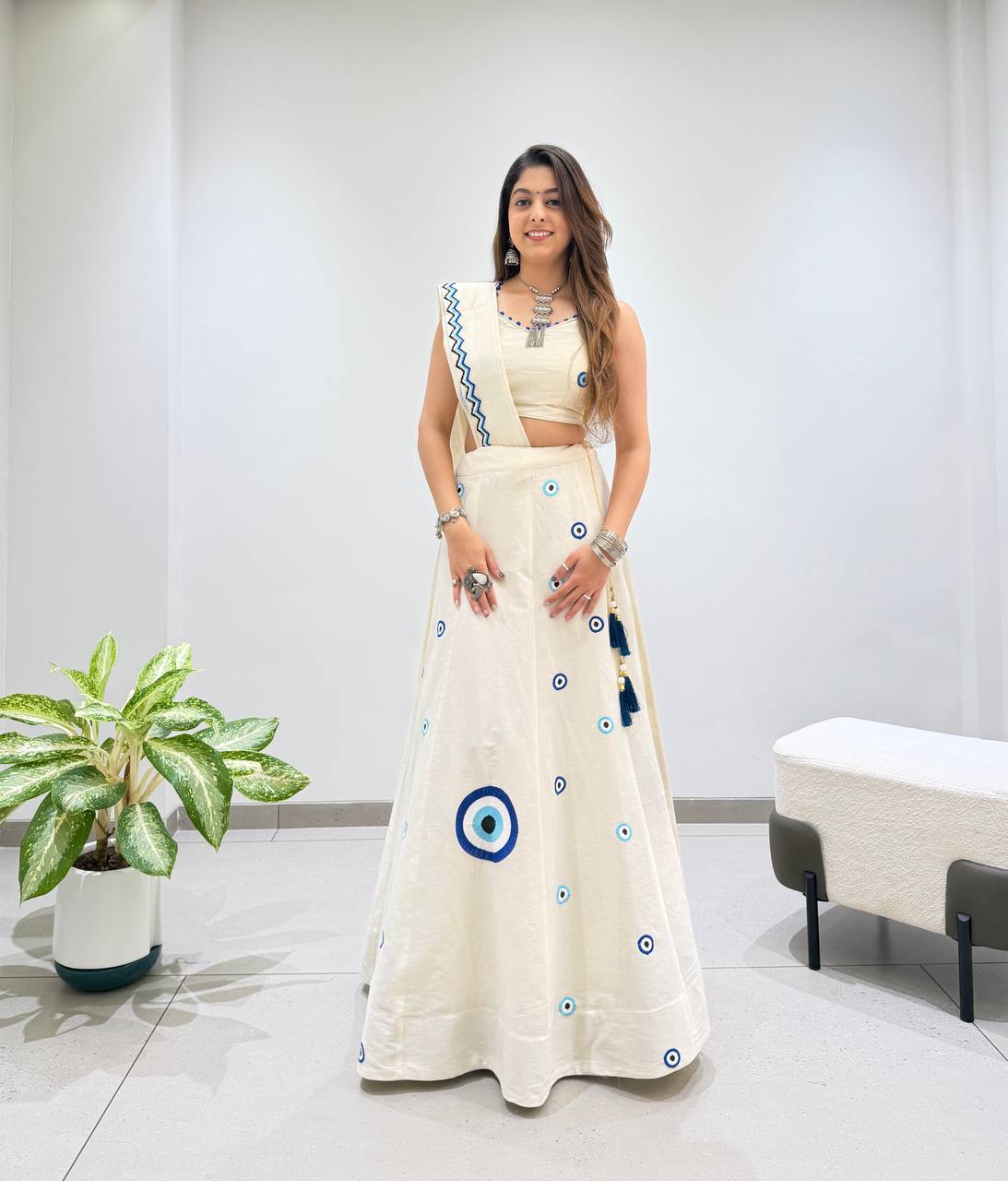 Lehenga Set with Blue Eye Motif & Embroidered Dupatta