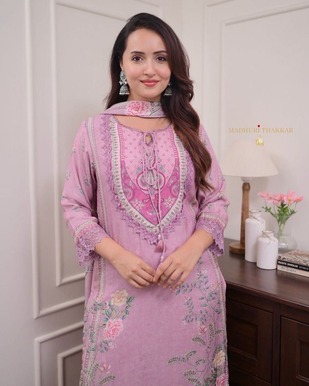 Elegant Pink Embroidered Printed Kurta Set with Matching Pant & Dupatta