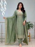 Sage Green Embroidered Jacquard Kurta Pant Set