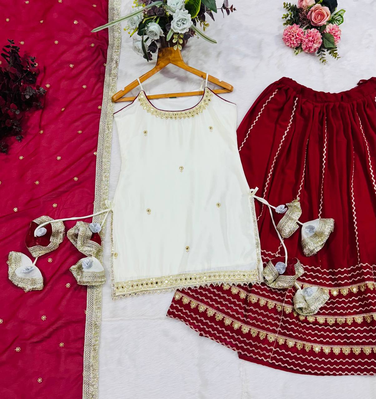 Embroidered Sharara Suit Set with Designer Dupatta
