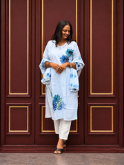 Sky Blue Floral Printed Cotton Kurta Set