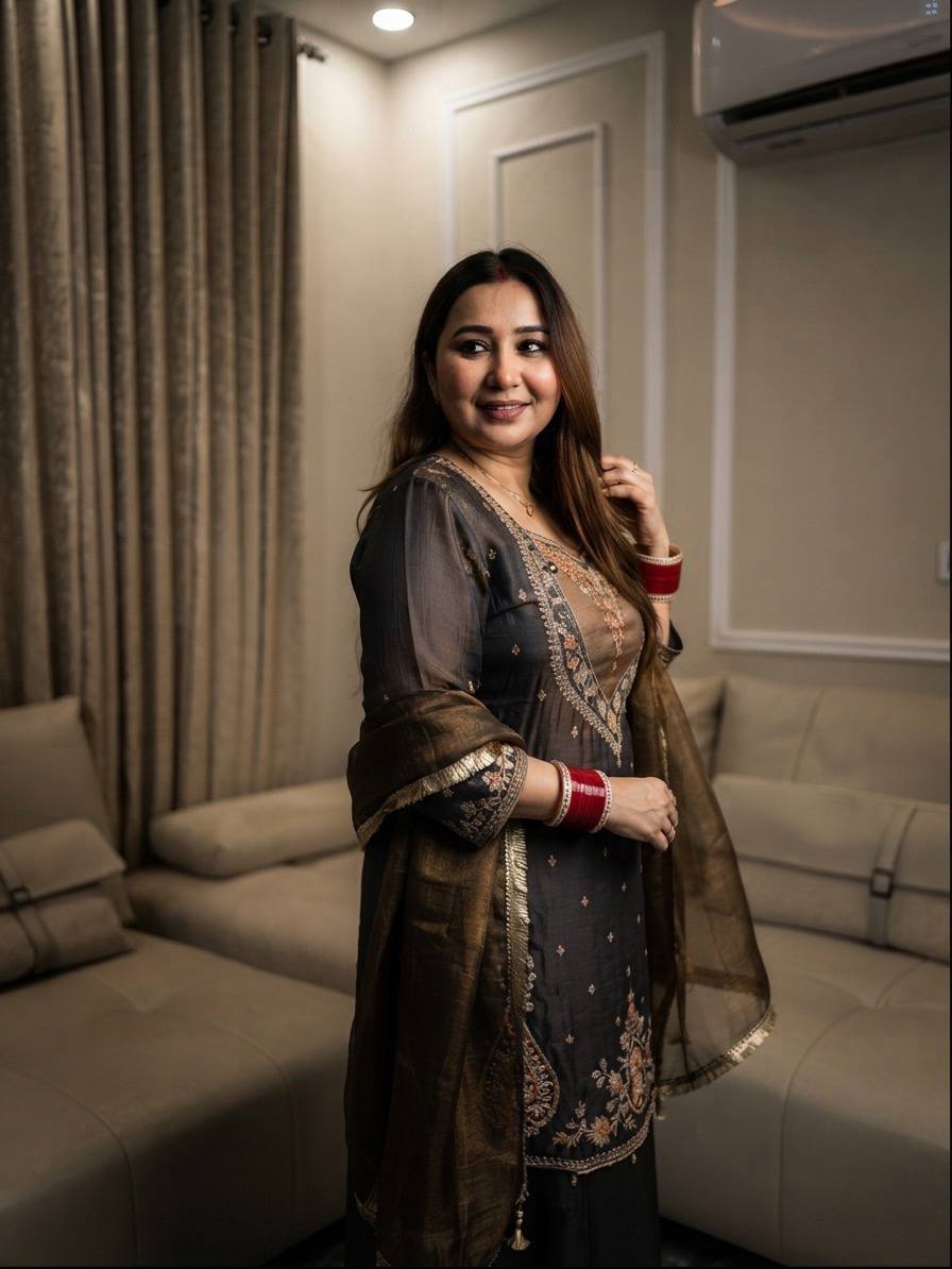 Charcoal Grey Embroidered Anarkali Suit with Dupatta