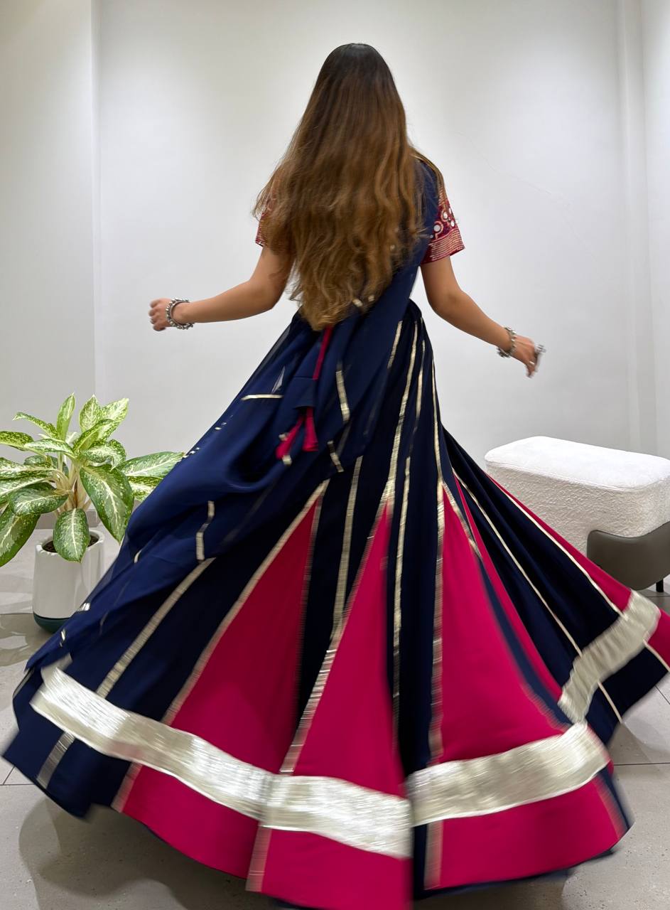 Navy Blue & Wine Designer Lehenga Choli with Dupatta